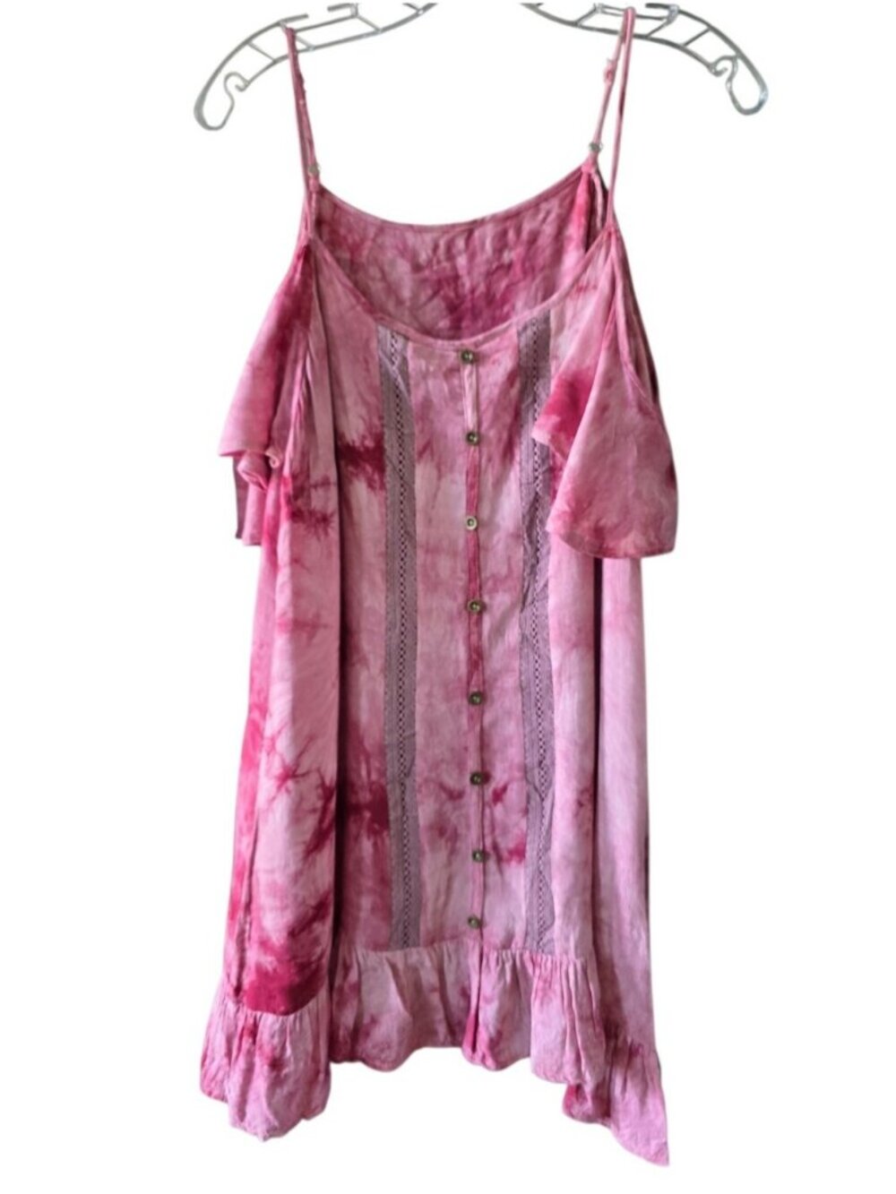Boho Pink Tie-Dye Cold-Shoulder Mini Dress PTP 18'